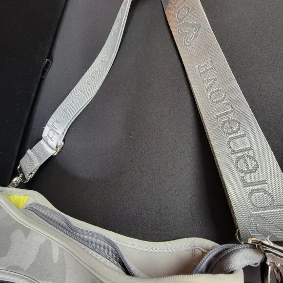 PreneLOVE Grey Camo Neoprene Crossbody Bag – Yellow Lining, Adjustable Strap - Picture 13 of 13